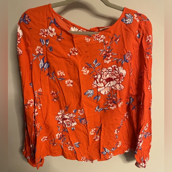 Adorable H&M long sleeve viscose orange floral print top - back buttons up, 10 - Picture 1 of 8